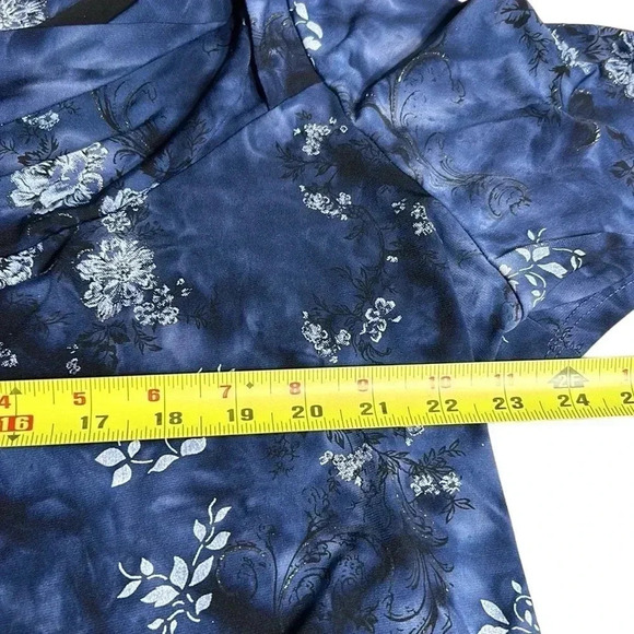 Y2K CLAIRE FRANCE.Blouse,2X blue,floral,glitter,business casual,scoop,twofer - Picture 6 of 9